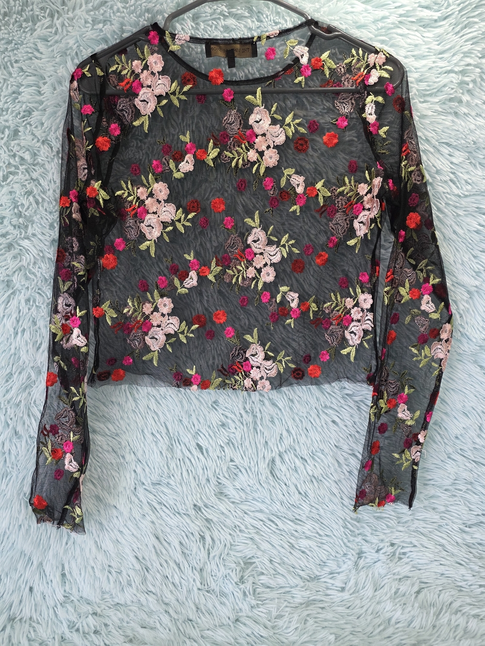 The Vintage Shop Sheer Floral Mesh Blouse Whimsigoth Embroidered Top Large
